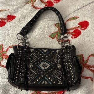 Montana West Black and Silver Embroidered Shoulder Bag Includes Matching Wallet!